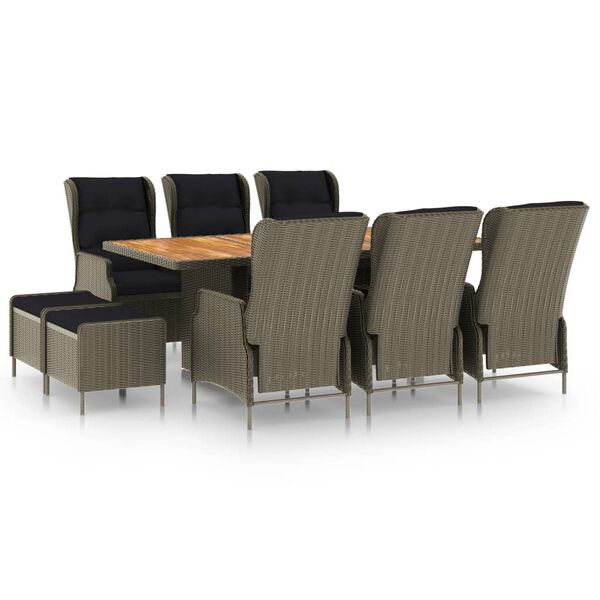 vidaXL Set de comedor jardín 9 piezas cojines ratán sintético marrón