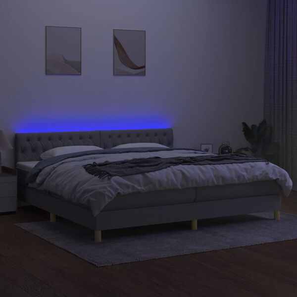 vidaXL Cama box spring con colch&oacute;n tela y LED gris claro 200x200 cm