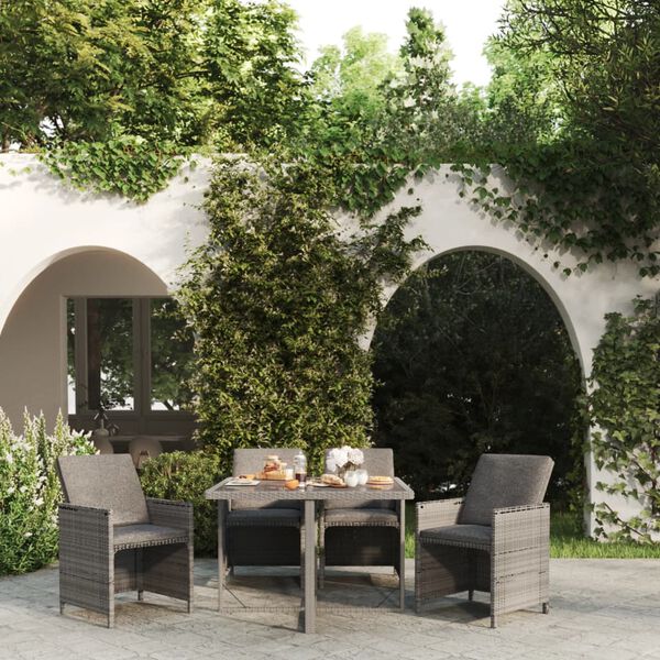vidaXL Set comedor de jardín 5 piezas con cojines ratán sintético gris