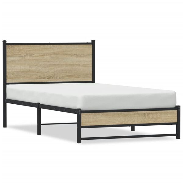 vidaXL Estructura de cama sin colchón metal roble Sonoma 107x203 cm