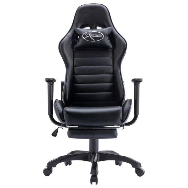vidaXL Silla gaming con reposapi&eacute;s cuero sint&eacute;tico negro