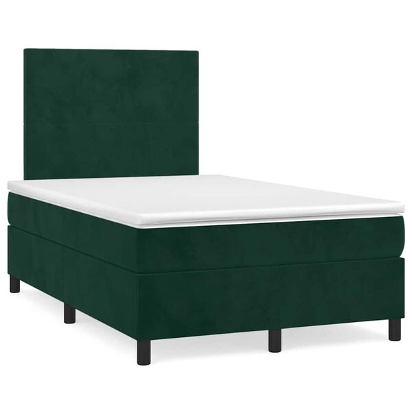 vidaXL Cama box spring colch&oacute;n y LED terciopelo verde oscuro 120x190cm