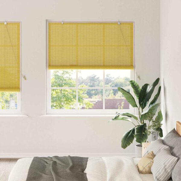 vidaXL Estor enrollable con cortinas Amarillo 150 x 220 cm Bamb&uacute;