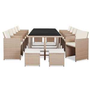 vidaXL Set comedor de jard&iacute;n 15 piezas y cojines rat&aacute;n sint&eacute;tico beige