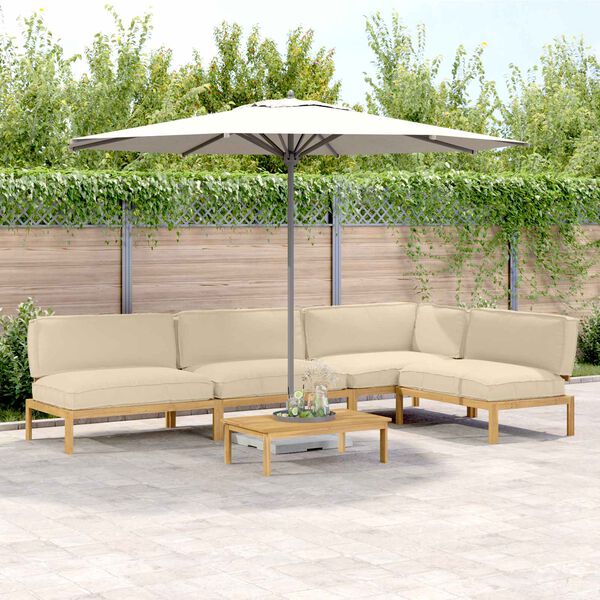 vidaXL Juego de Sof&aacute; con coj&iacute;n 5 pcs Beige Madera de Acacia S&oacute;lida