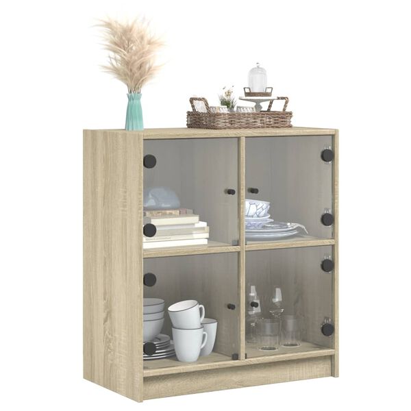 vidaXL Armario auxiliar puertas de vidrio roble Sonoma 68x37x75,5 cm