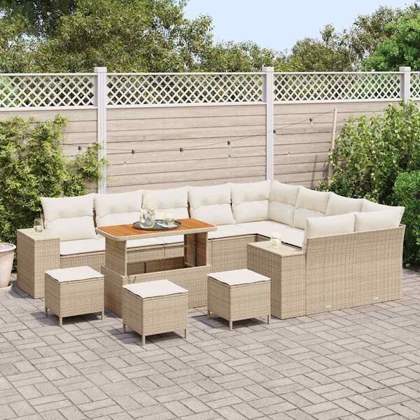 vidaXL Conjunto de sof&aacute; de jard&iacute;n con coj&iacute;n 13 pcs Beige y Crema