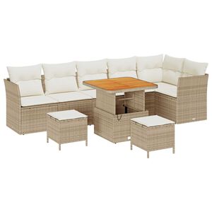 vidaXL Conjunto de sofá de jardín 9 pcs Beige ratán sintético
