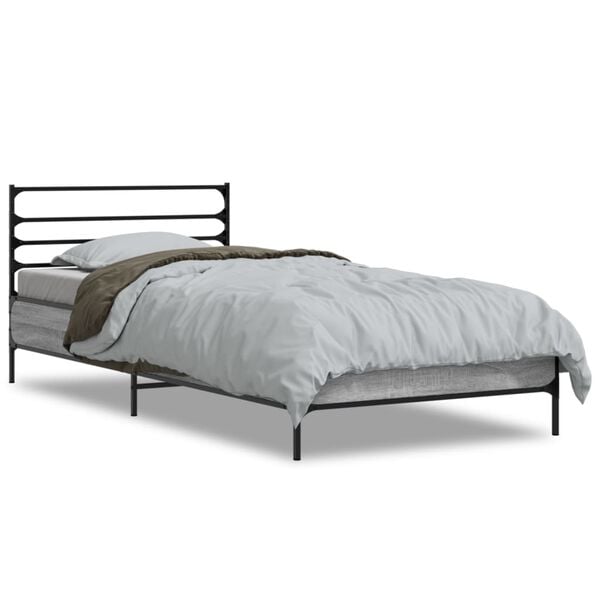 vidaXL Estructura cama madera ingenier&iacute;a metal gris Sonoma 90x200 cm