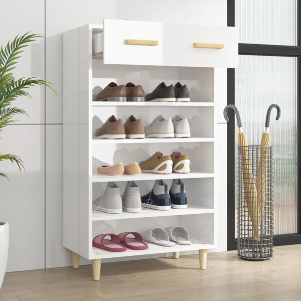 vidaXL Mueble zapatero madera contrachapada blanco brillo 60x35x105 cm