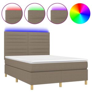 vidaXL Cama box spring colch&oacute;n y luces LED tela gris taupe 140x190 cm