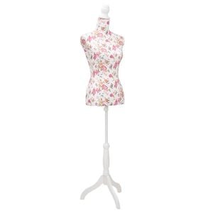 vidaXL Maniqu&iacute; de busto de mujer algod&oacute;n blanco con rosas