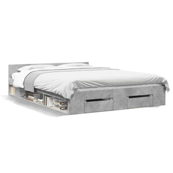 vidaXL Cama con cajones madera de ingeniería gris hormigón 120x190 cm