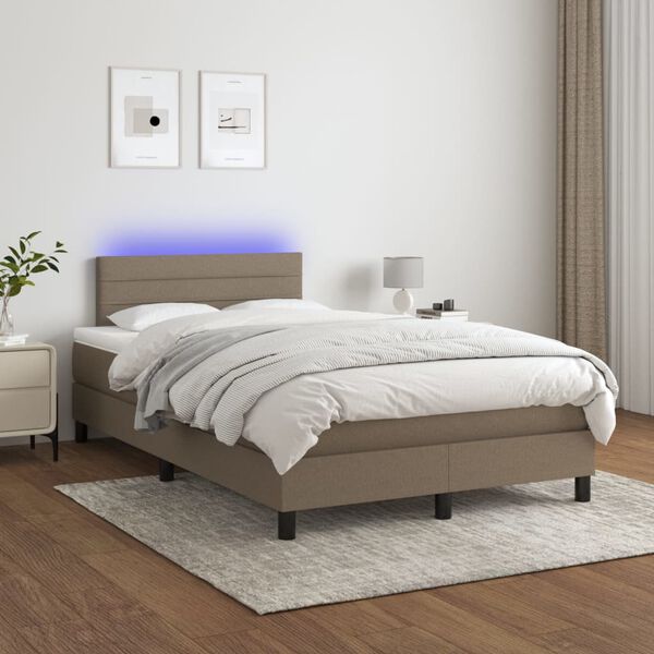 vidaXL Cama box spring con colch&oacute;n y LED tela gris taupe 120x200 cm