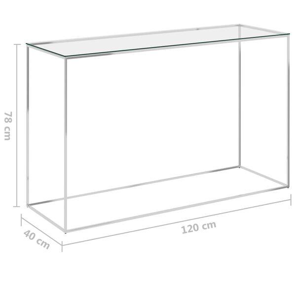 vidaXL Mesa auxiliar acero inoxidable y vidrio plateado 120x40x78 cm