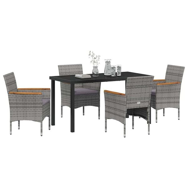 vidaXL Conjunto de Comedor de Jard&iacute;n 5 pcs Gris rat&aacute;n sint&eacute;tico