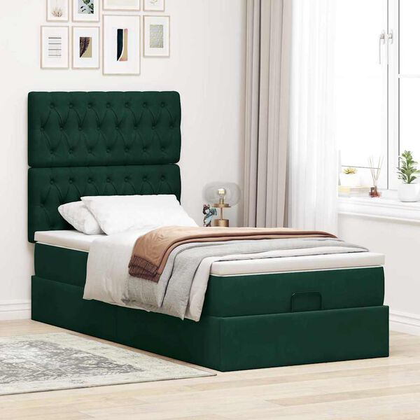 vidaXL Estructura cama otomana colchones terciopelo verde oscuro