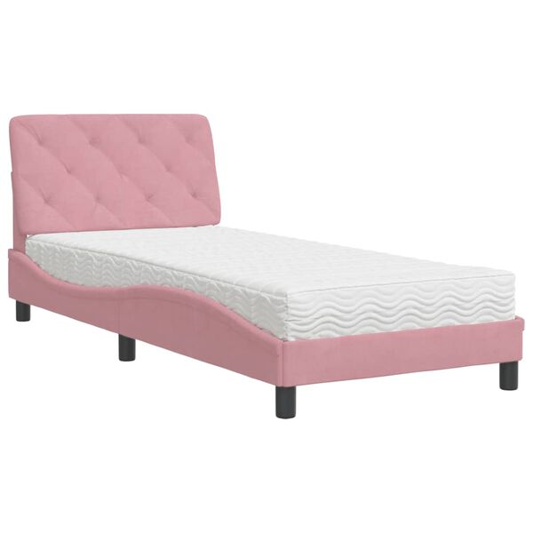 vidaXL Cama con colch&oacute;n terciopelo rosa 80x200 cm