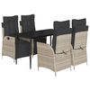 vidaXL Set comedor de jard&iacute;n 5 pzas cojines rat&aacute;n sint&eacute;tico gris claro