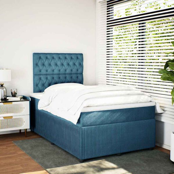 vidaXL Cama box spring con colch&oacute;n terciopelo azul oscuro 120x200 cm