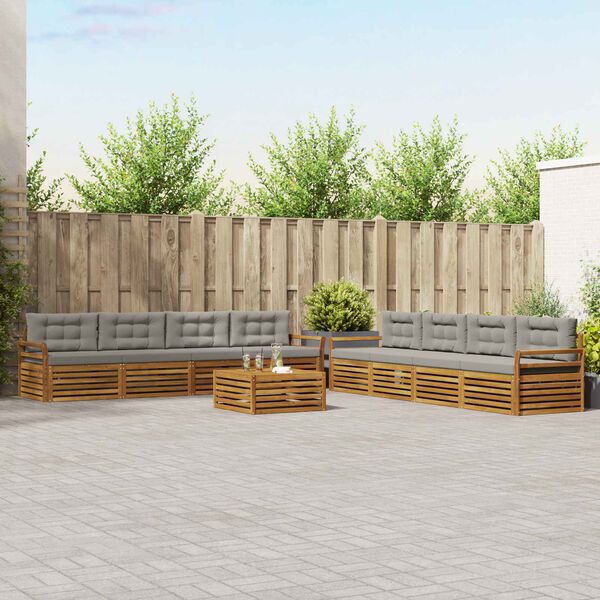 vidaXL Conjunto de sof&aacute;s de exterior 9 pcs Gris Natural y Claro