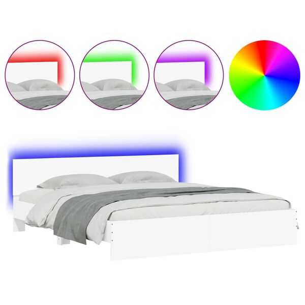 vidaXL Estructura de cama con LED sin colch&oacute;n blanco 180x200 cm
