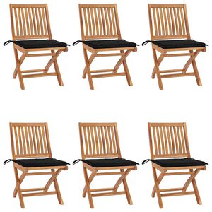 vidaXL Sillas plegables con cojines, 6 unidades, madera maciza de teca.