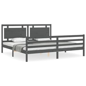 vidaXL Estructura de cama con cabecero madera maciza gris 200x200 cm