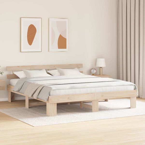 vidaXL Estructura de cama Natural 200 x 200 cm Madera de pino macizo