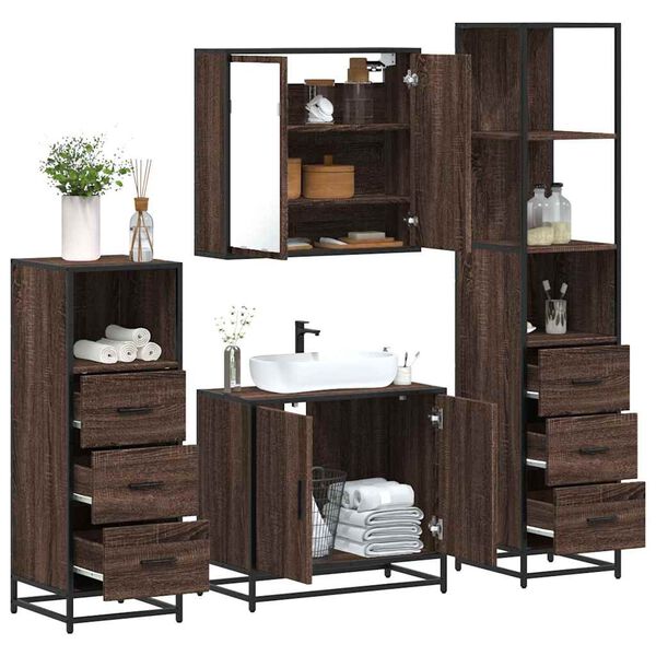 vidaXL Set de muebles baño 4 pzas madera contrachapada roble marrón