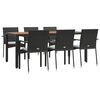 vidaXL Set de comedor de jardín 7 pzas y cojines ratán sintético negro