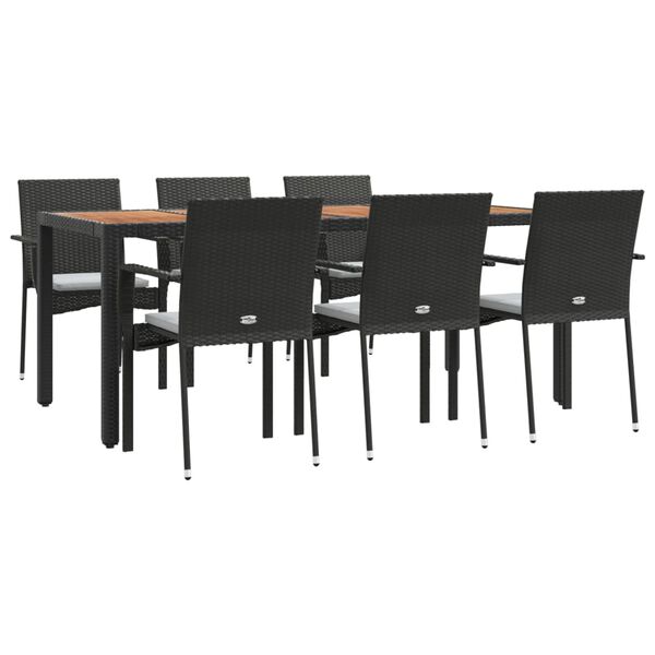 vidaXL Set de comedor de jardín 7 pzas y cojines ratán sintético negro