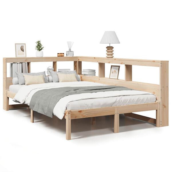 vidaXL Cama con estanter&iacute;a sin colch&oacute;n madera maciza de pino 120x200cm