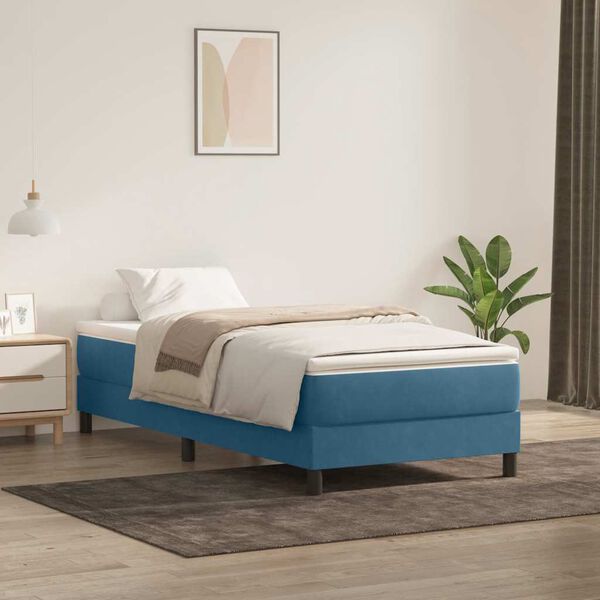 vidaXL Cama box spring con colch&oacute;n terciopelo azul oscuro 90x220 cm