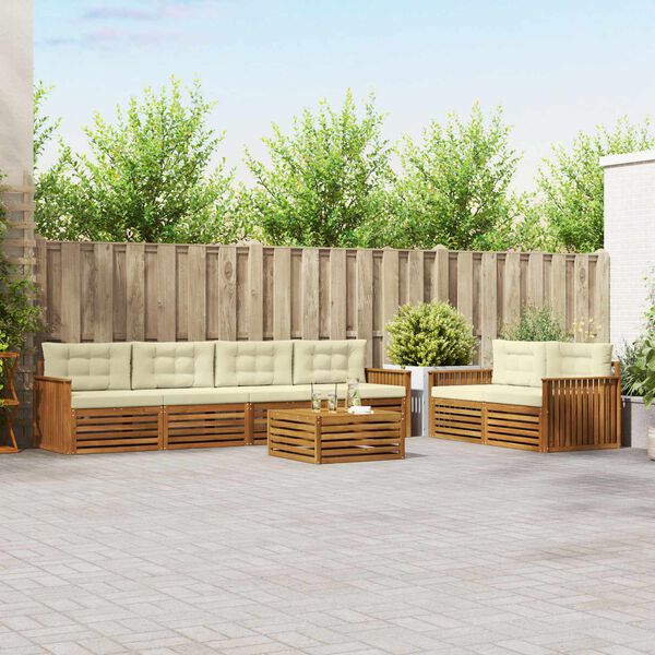 vidaXL Conjunto de sof&aacute;s de exterior con coj&iacute;n 7 pcs Natural y Crema