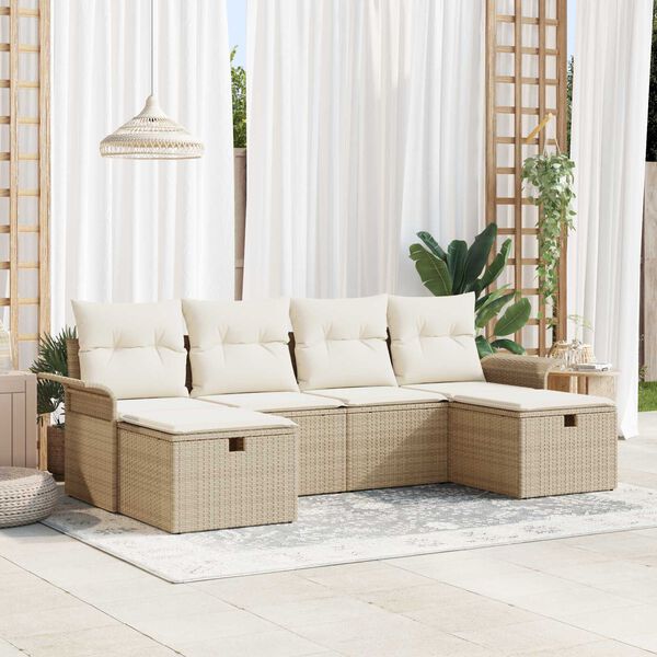 vidaXL Conjunto de sof&aacute; de jard&iacute;n con coj&iacute;n 6 pcs Beige Polirat&aacute;n