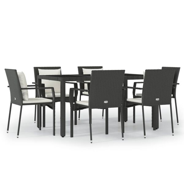 vidaXL Set de comedor de jard&iacute;n 7 pzas y cojines rat&aacute;n sint&eacute;tico negro