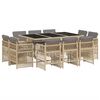 vidaXL Set comedor de jard&iacute;n 11 pzas con cojines rat&aacute;n sint&eacute;tico beige