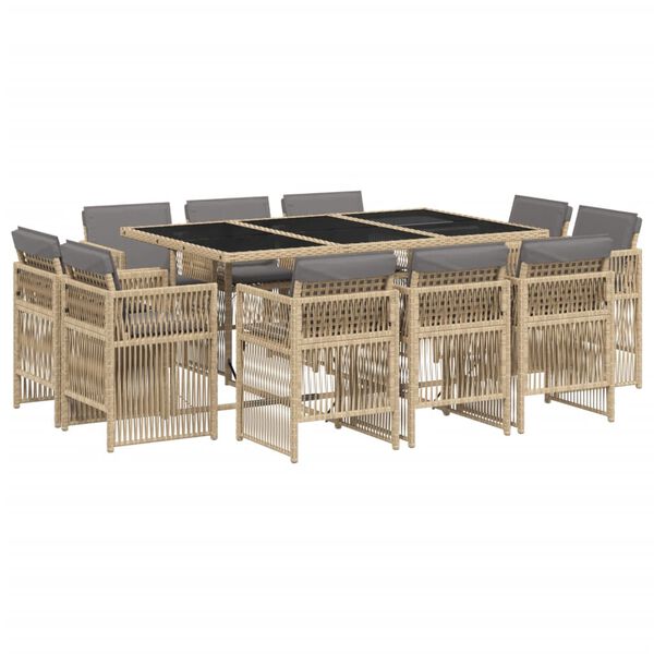 vidaXL Set comedor de jard&iacute;n 11 pzas con cojines rat&aacute;n sint&eacute;tico beige