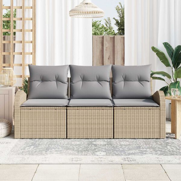 vidaXL Conjunto de sof&aacute; de jard&iacute;n 3 pcs beige y gris claro Polirat&aacute;n