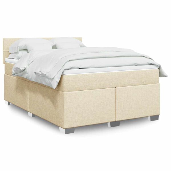 vidaXL Cama box spring con colch&oacute;n tela color crema 140x190 cm
