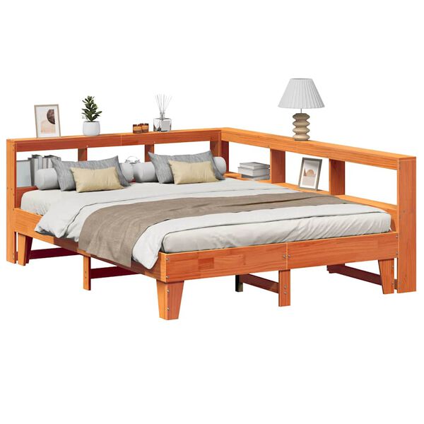 vidaXL Cama con estanter&iacute;a sin colch&oacute;n madera maciza marr&oacute;n 160x200 cm