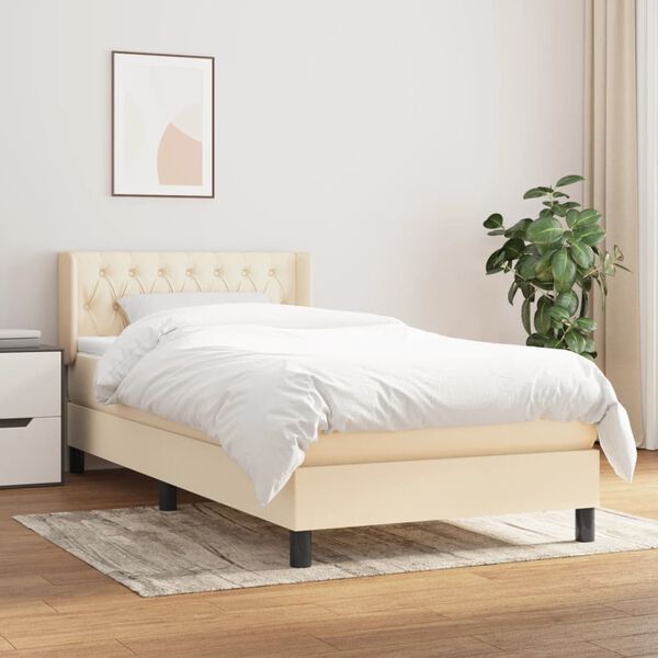 vidaXL Cama box spring con colch&oacute;n tela color crema 90x190 cm