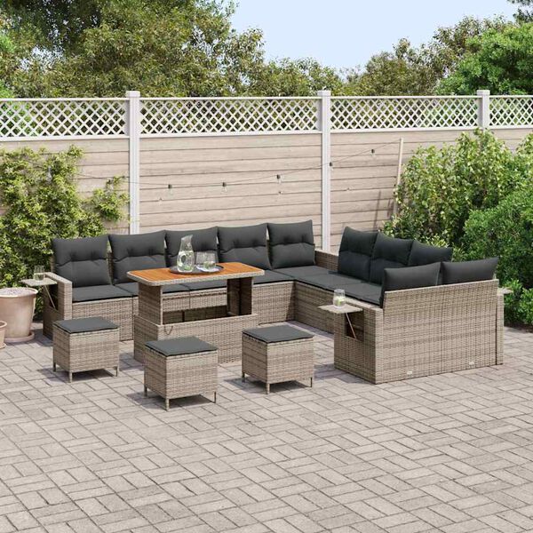 vidaXL Conjunto de sof&aacute;s de jard&iacute;n 14 pcs Gris rat&aacute;n sint&eacute;tico