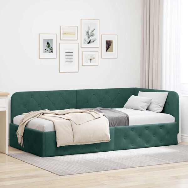 vidaXL Estructura de cama en esquina Verde oscuro 100 x 200 cm