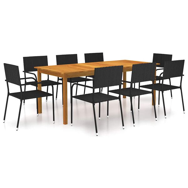 vidaXL Juego de comedor de jard&iacute;n de 9 piezas negro