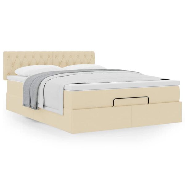 vidaXL Cama otomana con colch&oacute;n de tela color crema 140x200 cm