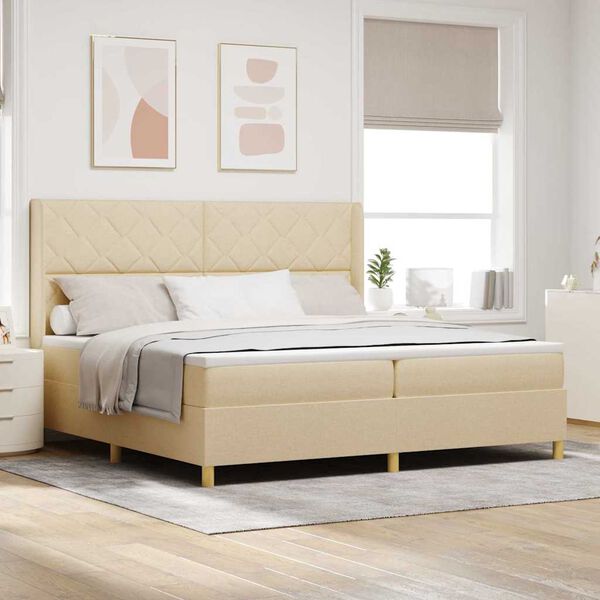 vidaXL Cama tipo Box Spring con colch&oacute;n Crema 200 x 200 cm tela