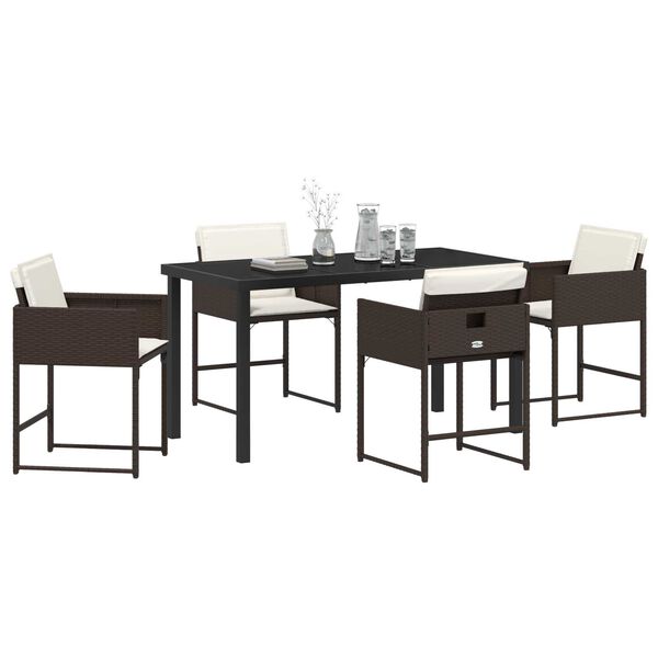 vidaXL Conjunto de Comedor de Jard&iacute;n 5 pcs Marr&oacute;n rat&aacute;n sint&eacute;tico