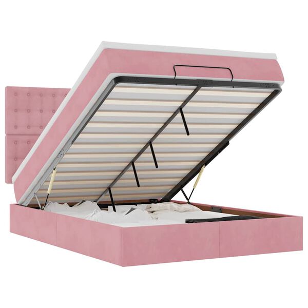 vidaXL Estructura cama otomana colchones terciopelo rosa 140x200cm